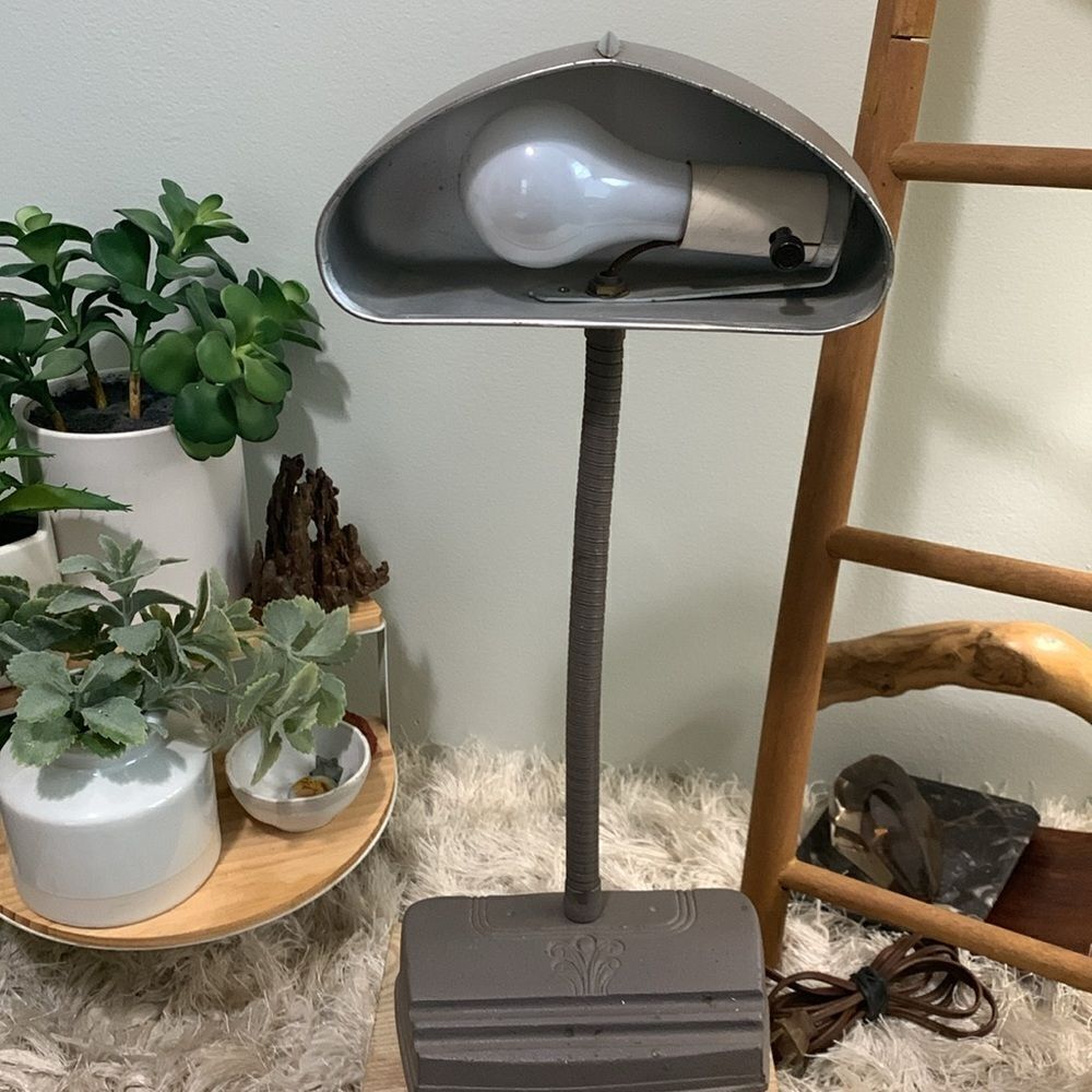 Cast Metal Grey Industrial Style Gooseneck Lamp Vintage Decor - Picture 5 of 17